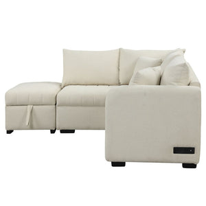 English Elm 82.6" Jacquard Sleeper Sectional with Usb Charging Ottoman Storage Modern Studio SG001440AAA