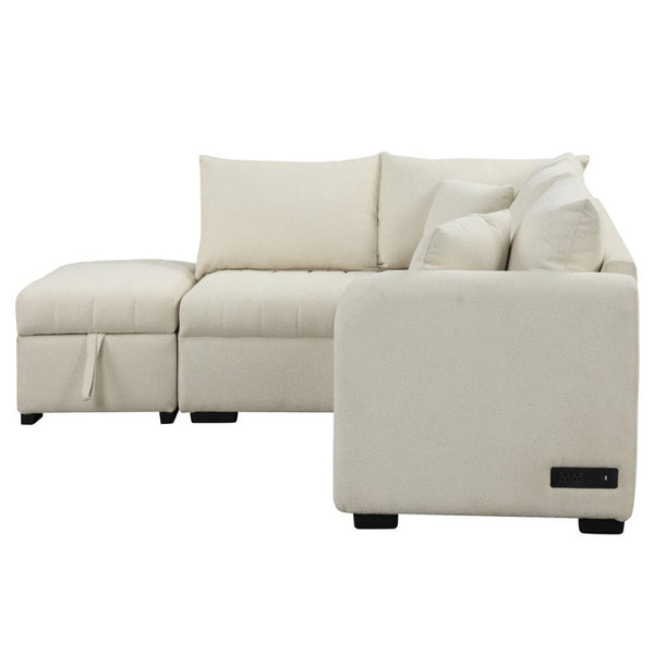 English Elm 82.6" Jacquard Sleeper Sectional with Usb Charging Ottoman Storage Modern Studio SG001440AAA