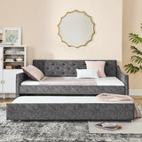 Hearth and Haven Full Size Daybed with Twin Size Trundle Upholstered Tufted Sofa Bed,  Waved Shape Arms W1413S00035