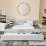 Hearth and Haven Full Size Daybed with Twin Size Trundle Upholstered Tufted Sofa Bed,  Waved Shape Arms W1413S00036