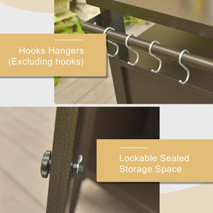 English Elm Grill Cart Outdoor Metal Rolling Prep Station with Lockable Cabinet and Caster Wheels Brown W1859P170173