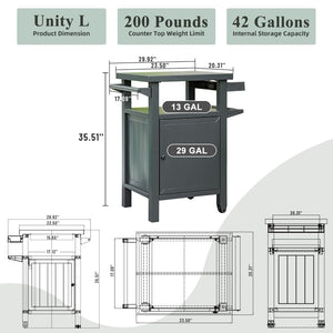 English Elm Grill Cart Outdoor Rolling Bbq Station with Locking Cabinet and Metal Storage Shelves W1859P170278