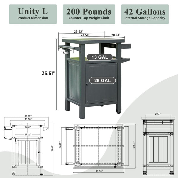 English Elm Grill Cart Outdoor Rolling Bbq Station with Locking Cabinet and Metal Storage Shelves W1859P170278