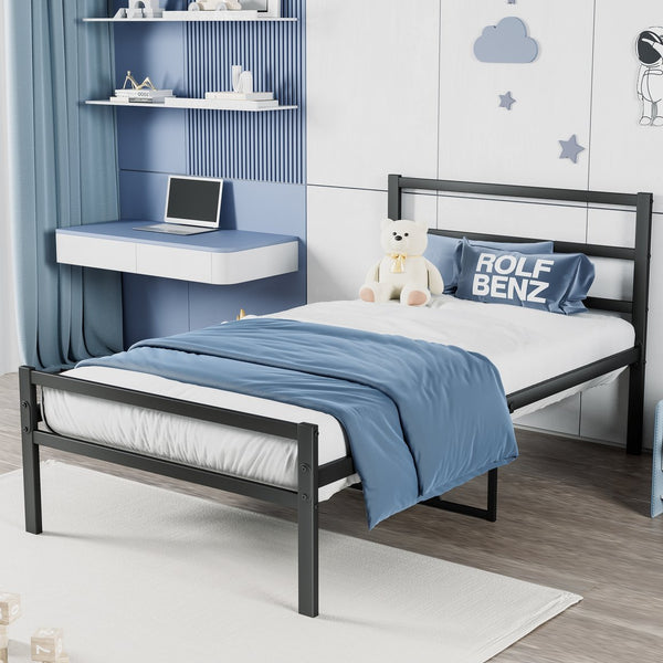 English Elm Metal Twin Platform Bed Frame With Headboard - Sturdy Steel Design, No Box Spring Needed, Easy Setup W578107706