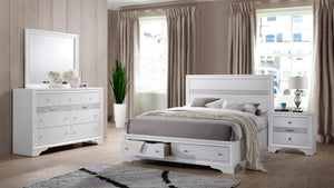 English Elm Traditional Matrix King 4-Pc White Storage Bedroom Set with Elegant Headboard, Dresser, Mirror, Nightstand and Dual Underbed Drawers for Durable, Organized Comfort 808857508027