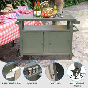 English Elm Grill Cart Outdoor Metal Rolling Prep Station with Lockable Cabinet and Caster Wheels Grey W1859P170274