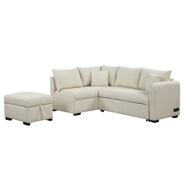 English Elm 82.6" Jacquard Sleeper Sectional with Usb Charging Ottoman Storage Modern Studio SG001440AAA