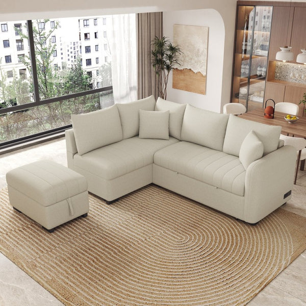 English Elm 82.6" Jacquard Sleeper Sectional with Usb Charging Ottoman Storage Modern Studio SG001440AAA