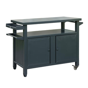 English Elm Grill Cart Outdoor Metal Rolling Prep Station with Lockable Cabinet and Caster Wheels Grey W1859P170274