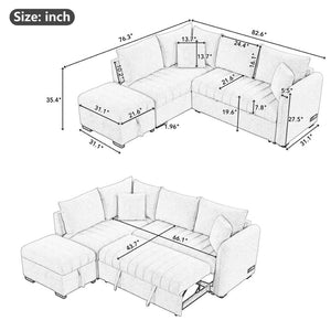 English Elm 82.6" Jacquard Sleeper Sectional with Usb Charging Ottoman Storage Modern Studio SG001440AAE