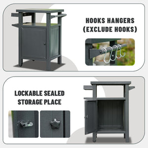 English Elm Grill Cart Outdoor Rolling Bbq Station with Locking Cabinet and Metal Storage Shelves W1859P170278