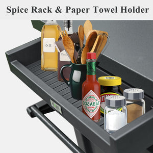 English Elm Grill Cart Outdoor Rolling Bbq Station with Locking Cabinet and Metal Storage Shelves W1859P170278