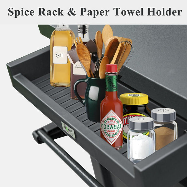 English Elm Grill Cart Outdoor Rolling Bbq Station with Locking Cabinet and Metal Storage Shelves W1859P170278