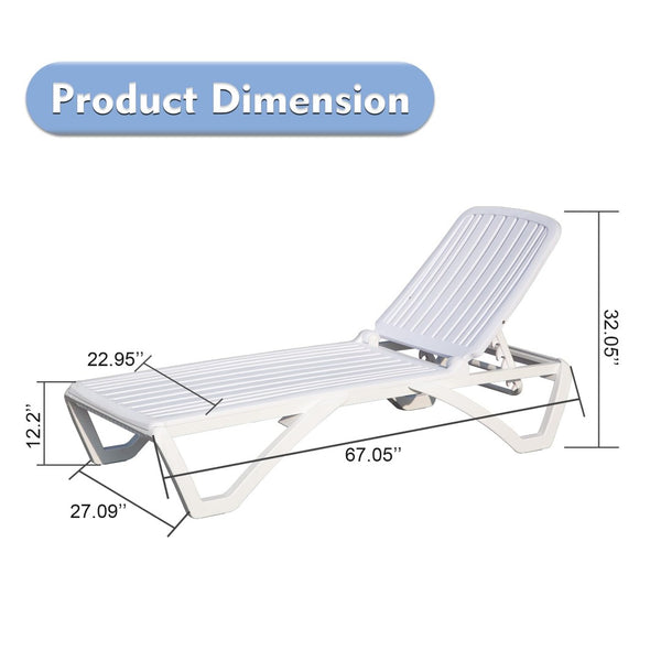 English Elm Outdoor Chaise Lounge - Adjustable Poolside Recliner For Tanning, Relaxing, And Easy Storage, White W1859P170160-GIGA
