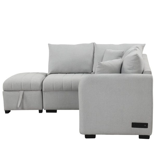 English Elm 82.6" Jacquard Sleeper Sectional with Usb Charging Ottoman Storage Modern Studio SG001440AAE