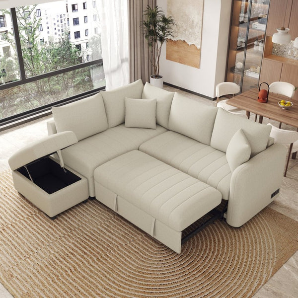 English Elm 82.6" Jacquard Sleeper Sectional with Usb Charging Ottoman Storage Modern Studio SG001440AAA