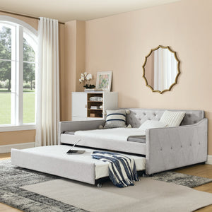 Hearth and Haven Full Size Daybed with Twin Size Trundle Upholstered Tufted Sofa Bed,  Waved Shape Arms W1413S00036