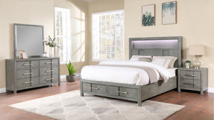 English Elm KENZO Modern King 4PC Bedroom Set with LED Headboard, Bluetooth Speakers, USB Ports & Ample Storage B009S01144