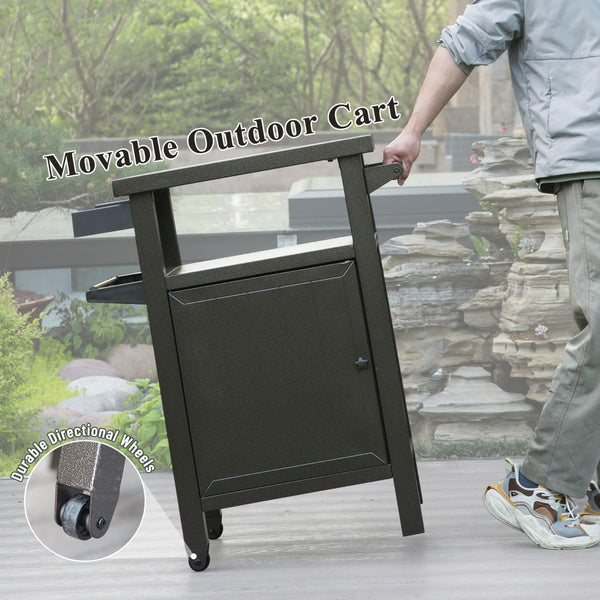 English Elm Grill Cart Outdoor Rolling Bbq Station with Locking Cabinet and Metal Storage Shelves W1859P170277
