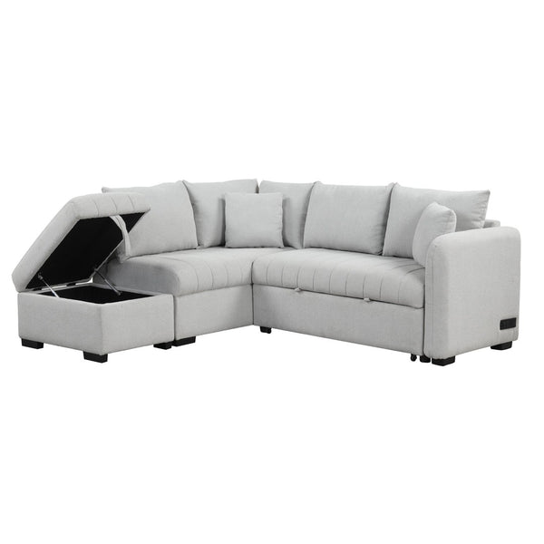 English Elm 82.6" Jacquard Sleeper Sectional with Usb Charging Ottoman Storage Modern Studio SG001440AAE
