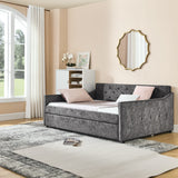 Hearth and Haven Full Size Daybed with Twin Size Trundle Upholstered Tufted Sofa Bed,  Waved Shape Arms W1413S00035