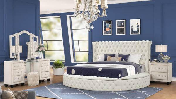 English Elm Hazel Luxe 4Pc Vanity Bedroom Set - Queen Bed, Usb Ports, Velvet Upholstery & Elegant Design B009S02073