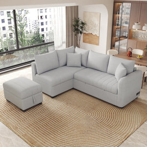 English Elm 82.6" Jacquard Sleeper Sectional with Usb Charging Ottoman Storage Modern Studio SG001440AAE