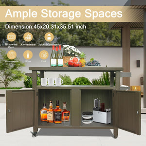 English Elm Grill Cart Outdoor Metal Rolling Prep Station with Lockable Cabinet and Caster Wheels Brown W1859P170173