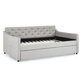 Hearth and Haven Full Size Daybed with Twin Size Trundle Upholstered Tufted Sofa Bed,  Waved Shape Arms W1413S00036