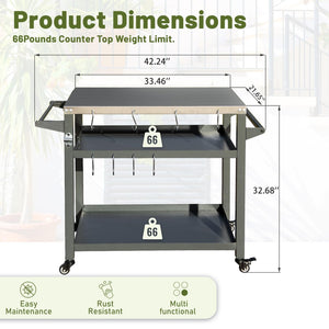 English Elm 3-shelf Outdoor Stainless Steel Grill Cart with Locking Wheels and Built-in Tool Hooks W1859P170285
