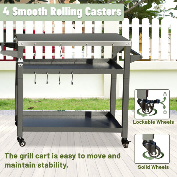 English Elm 3-shelf Outdoor Stainless Steel Grill Cart with Locking Wheels and Built-in Tool Hooks W1859P170285