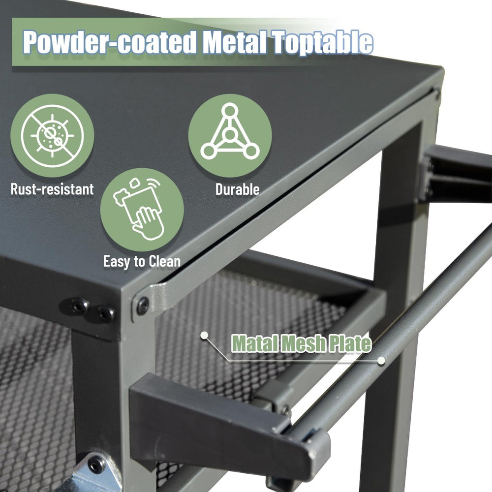 English Elm 3-shelf Outdoor Stainless Steel Grill Cart with Locking Wheels and Built-in Tool Hooks W1859P170284
