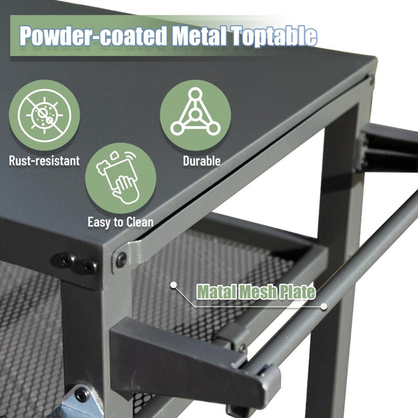 English Elm 3-shelf Outdoor Stainless Steel Grill Cart with Locking Wheels and Built-in Tool Hooks W1859P170284