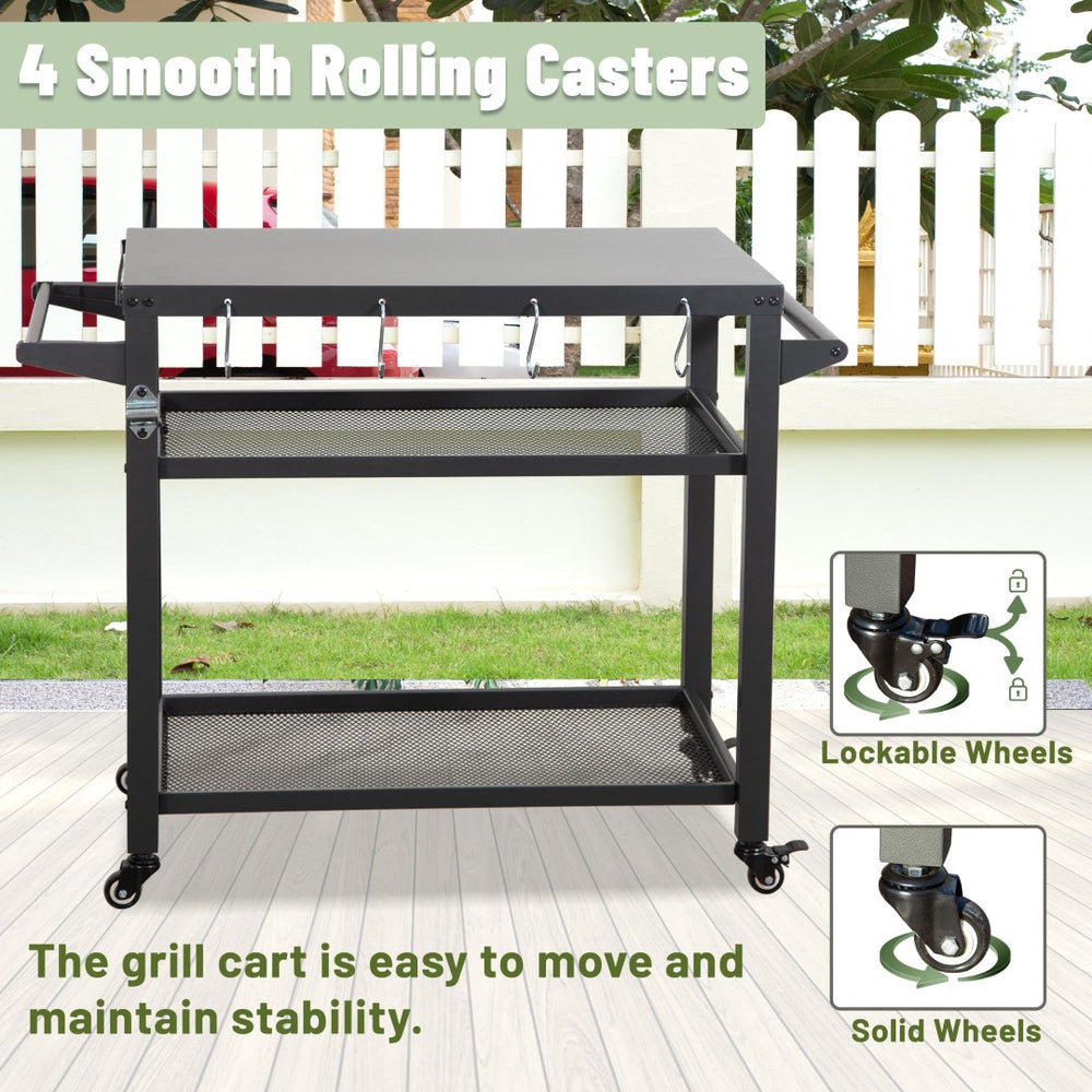 English Elm 3-shelf Outdoor Stainless Steel Grill Cart with Locking Wheels and Built-in Tool Hooks W1859P170284