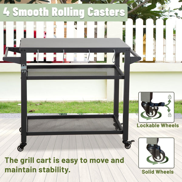 English Elm 3-shelf Outdoor Stainless Steel Grill Cart with Locking Wheels and Built-in Tool Hooks W1859P170284