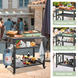 English Elm 3-shelf Outdoor Stainless Steel Grill Cart with Locking Wheels and Built-in Tool Hooks W1859P170284