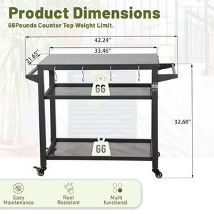 English Elm 3-shelf Outdoor Stainless Steel Grill Cart with Locking Wheels and Built-in Tool Hooks W1859P170284