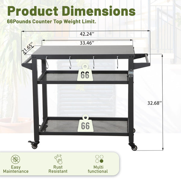 English Elm 3-shelf Outdoor Stainless Steel Grill Cart with Locking Wheels and Built-in Tool Hooks W1859P170284