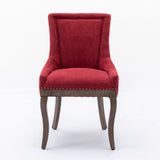 Set of 2 Ultra Side Dining Chairs, Thickened Fabric, Solid Wood Legs, Bronze Nail Head, Wine Red Burgundy SW1807WR