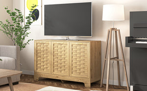 English Elm Storage Cabinet Wood Sideboard with 3 Doors, Adjustable Shelf, Anti-Tip, Gold Handles, 51" long W2227P156055