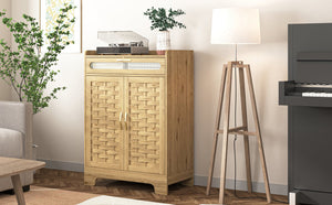 English Elm Coffee Bar Cabinet with Barn Door Accent, Modern Farmhouse Buffet Sideboard, 150lb Top, Versatile Storage W2227P156019