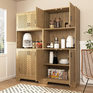 English Elm 71" Tall Farmhouse Kitchen Pantry Cabinet with Built-In Outlet, Microwave Stand, Drawers & Shelves for Stylish Wood Storage and Counter Space in Dining Room W2227P156038
