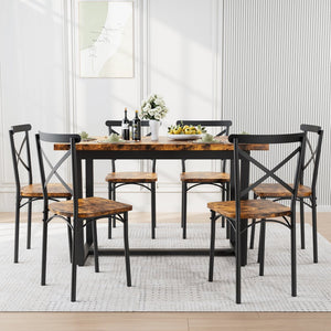 English Elm 7 7-Piece Dining Set Brown MDF & Metal Modern Kitchen Table with 6 Chairs Sturdy 22mm Board, 440lb Chair Capacity, Compact 52x28in Table for Breakfast Nook and Living Room W578S00006