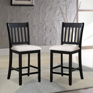 English Elm Casual Rubberwood Dining Chairs Set of 2 in Black with Linen Seats, Slatted Back, Comfortable Seating W2170140356