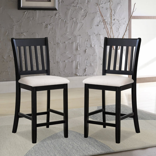 English Elm Casual Rubberwood Dining Chairs Set of 2 in Black with Linen Seats, Slatted Back, Comfortable Seating W2170140356