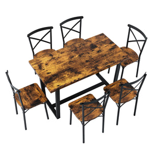 English Elm 7 7-Piece Dining Set Brown MDF & Metal Modern Kitchen Table with 6 Chairs Sturdy 22mm Board, 440lb Chair Capacity, Compact 52x28in Table for Breakfast Nook and Living Room W578S00006