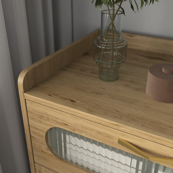 English Elm Wood 6 Drawer Dresser with Woven Top & Gold Handles, Slim MDF Storage Chest for Bedroom Hallway W2227P156061