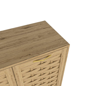 English Elm Storage Cabinet Wood Sideboard with 3 Doors, Adjustable Shelf, Anti-Tip, Gold Handles, 51" long W2227P156055