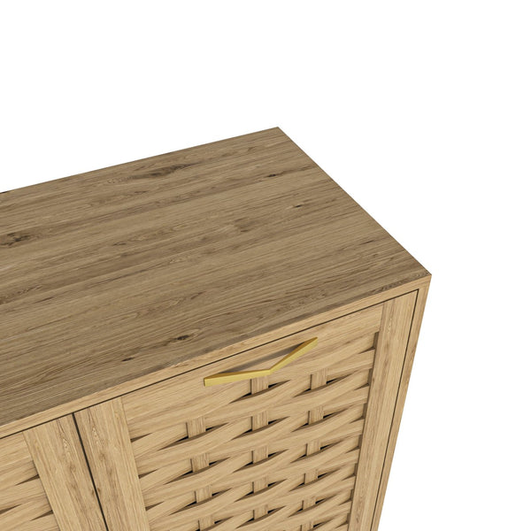 English Elm Storage Cabinet Wood Sideboard with 3 Doors, Adjustable Shelf, Anti-Tip, Gold Handles, 51" long W2227P156055