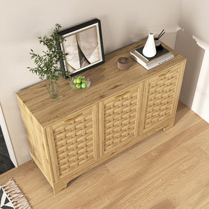 English Elm Storage Cabinet Wood Sideboard with 3 Doors, Adjustable Shelf, Anti-Tip, Gold Handles, 51" long W2227P156055